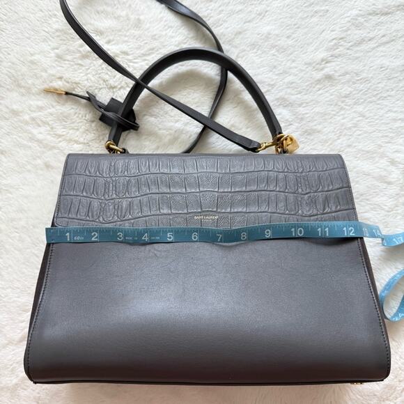 SAINT LAURENT Calfskin Crocodile Embossed Medium Moujik Top Handle Authentic - Picture 11 of 16